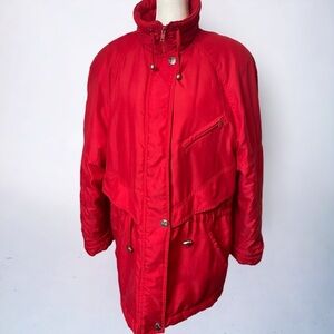 London Fog Clipper Mist Puffer Coat Size M Red Warm Drawstring Pockets High Neck